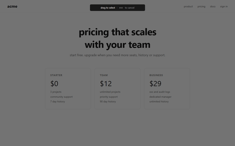 Region select expanding over a page, then copy, save, annotate